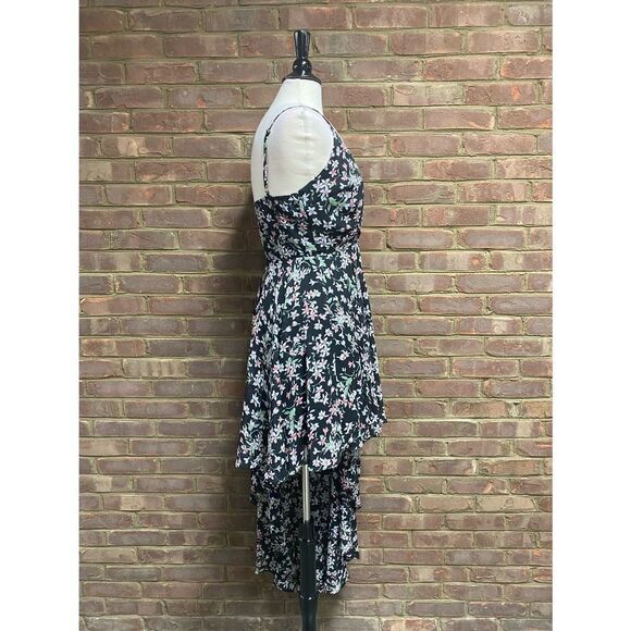 Fanco Black Floral Spaghetti Strap Asymmetrical Dress Size Medium NWT - Picture 5 of 9